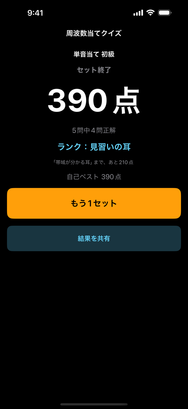 クイズの結果画面